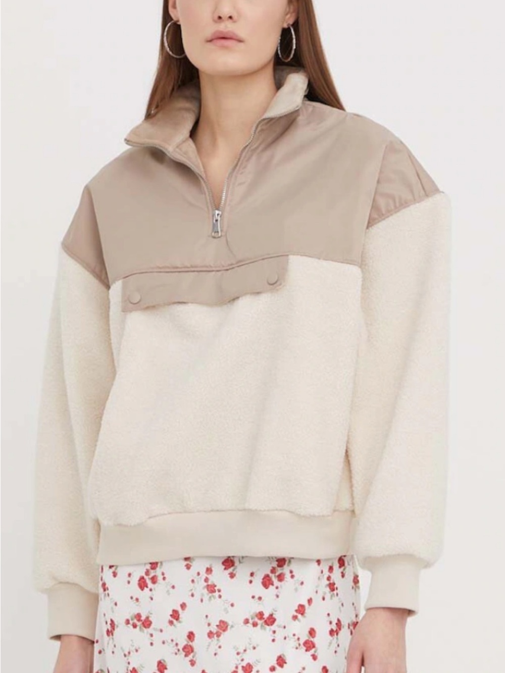 Abercrombie & Fitch Cream and Tan Sherpa 1/4 Zip Pullover Jacket